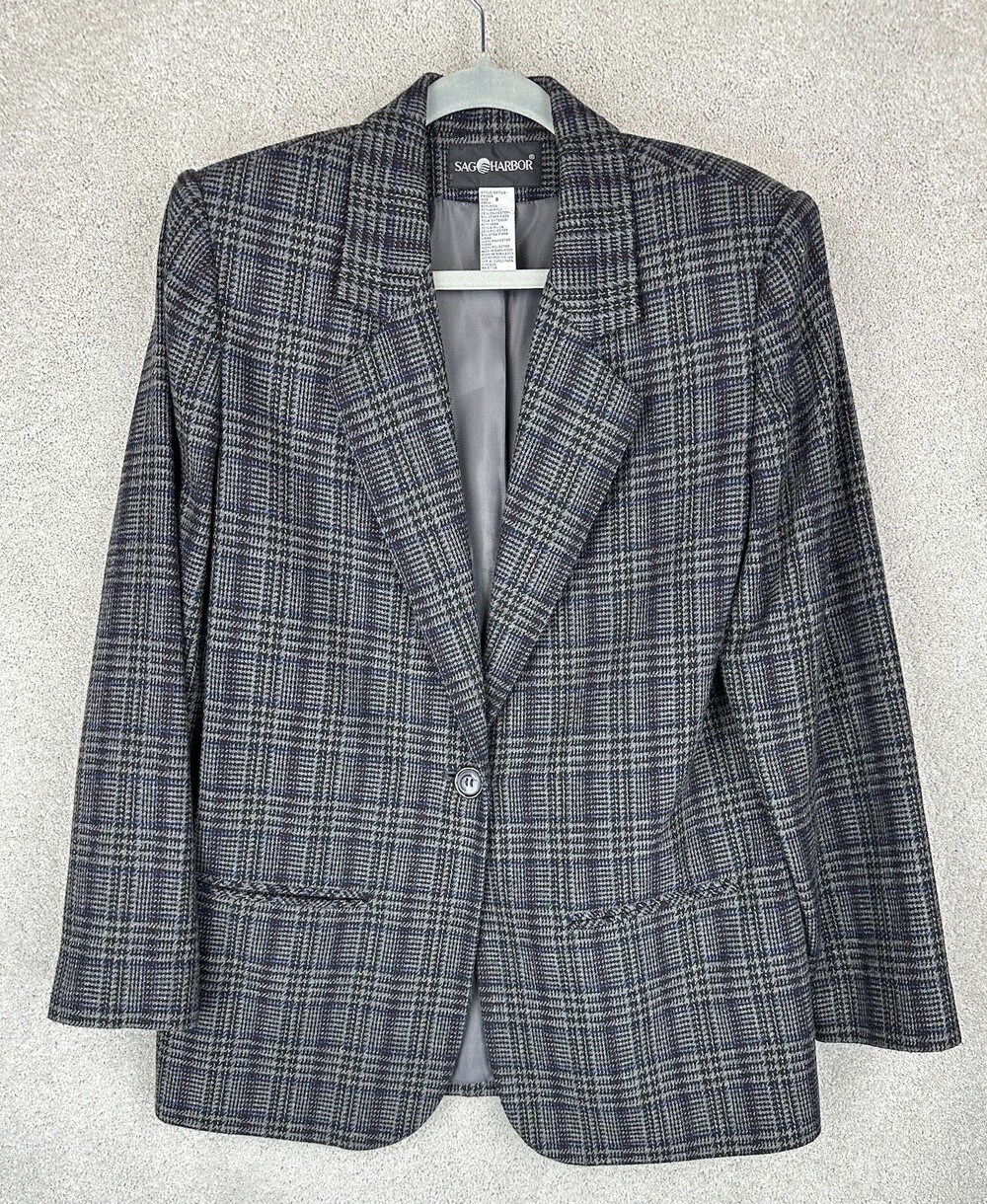 Sag Harbor Jacket Womens Blazer Sz 8 Wool plaid Jacket Career business Office